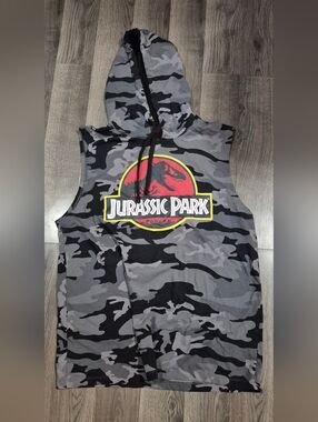 Mens Large Jurassic Park Tank Top With Hood